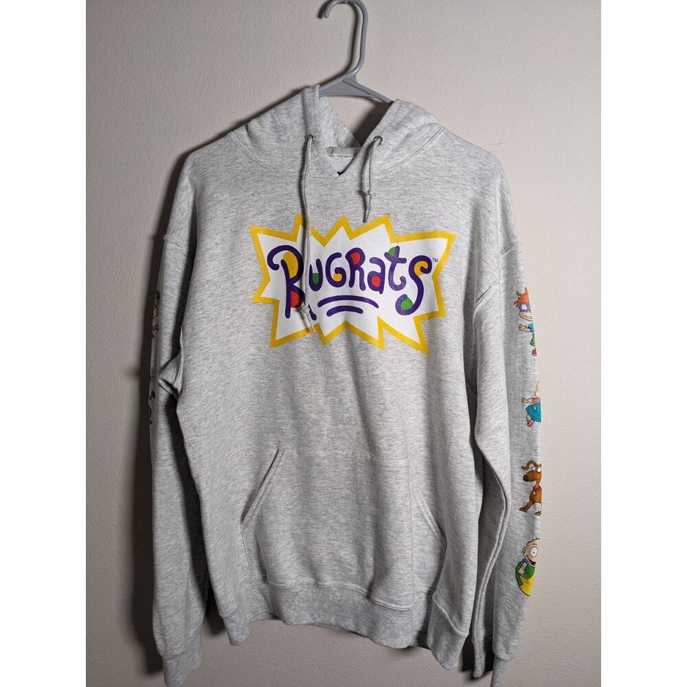 Vintage Nickelodeon Rugrats size medium Hoodie Sweatshirt Gray logo yellow